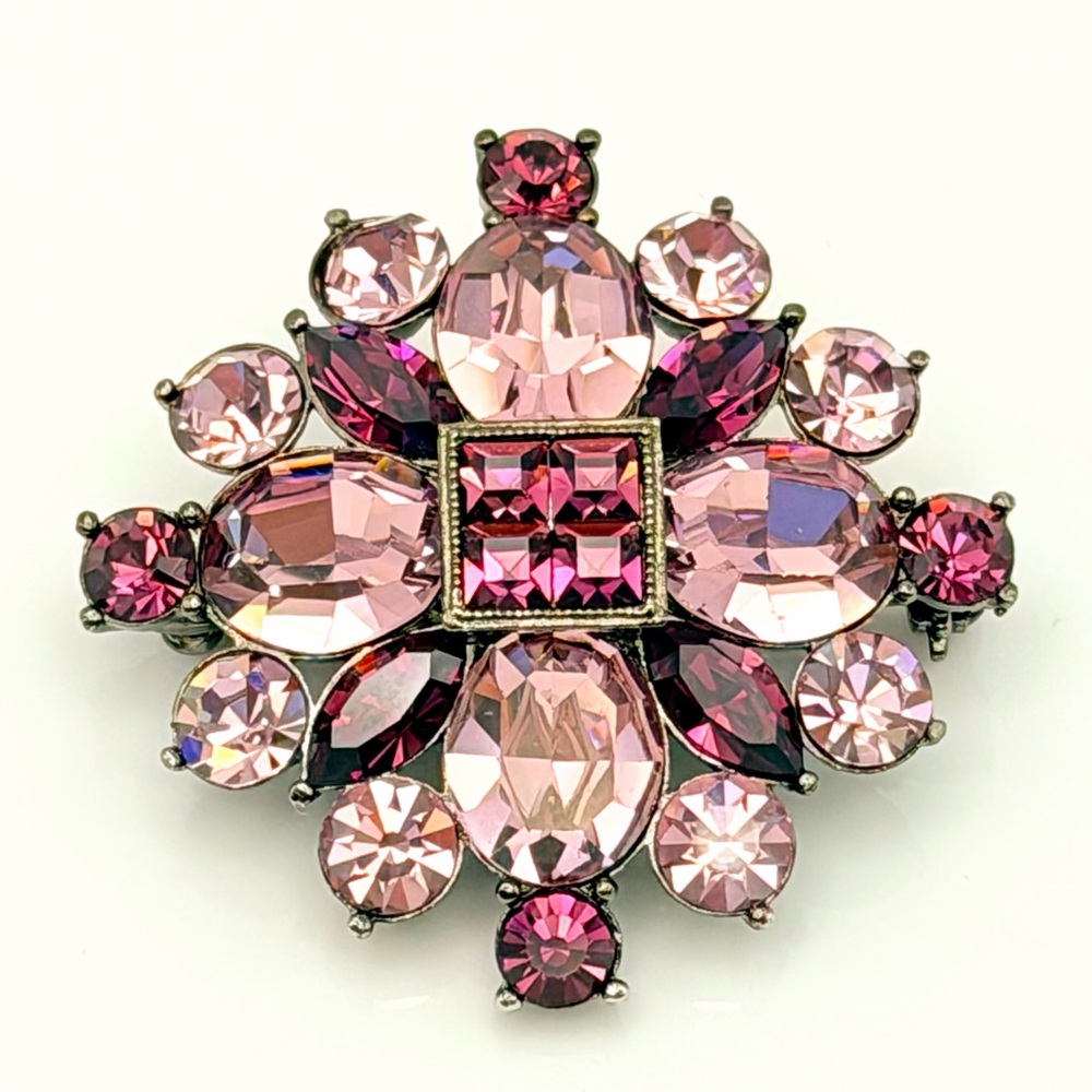 Rare Vintage Givenchy Pink Purple Crystal Luxury Brooch 1.75” Signed EUC - Picture 2 of 16